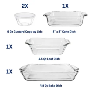 KitchenAxis 7-Piece Glass Bakeware Set – Oven-Safe Borosilicate Glass Baking Dishes with Lids