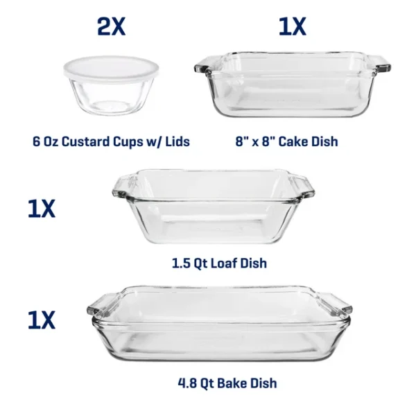 KitchenAxis 7-Piece Glass Bakeware Set – Oven-Safe Borosilicate Glass Baking Dishes with Lids - Image 2