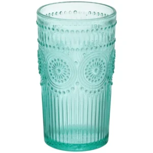 KitchenAxis 16-Ounce Embossed Glass Tumblers –  Vintage-Inspired Teal Drinking Glasses