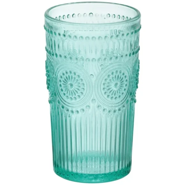 KitchenAxis 16-Ounce Embossed Glass Tumblers –  Vintage-Inspired Teal Drinking Glasses