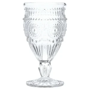 KitchenAxis 12-Ounce Vintage Footed Glass Goblets – Set of 4 Clear Embossed Drinkware