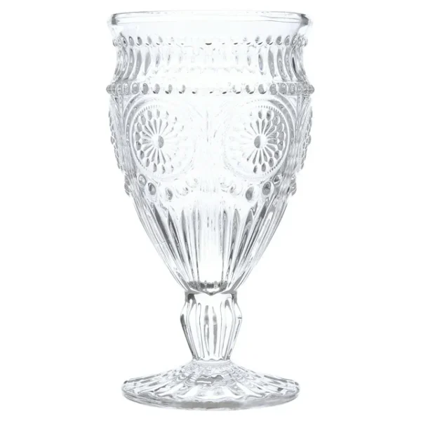 KitchenAxis 12-Ounce Vintage Footed Glass Goblets – Set of 4 Clear Embossed Drinkware