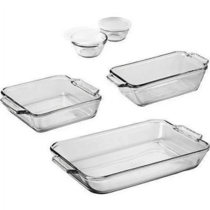 KitchenAxis 7-Piece Glass Bakeware Set – Oven-Safe Borosilicate Glass Baking Dishes with Lids