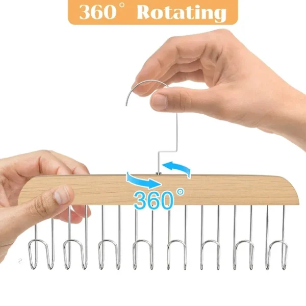 KitchenAxis Wooden Multi-Hook Rotating Hangers – 40-Hook Space-Saving Closet Organizer for Belts - Image 4