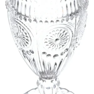 KitchenAxis 12-Ounce Vintage Footed Glass Goblets – Set of 4 Clear Embossed Drinkware