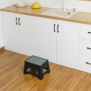 KitchenAxis Foldable 1-Step Plastic Step Stool – Heavy-Duty, Non-Slip Stool with 300 lbs Weight Capacity