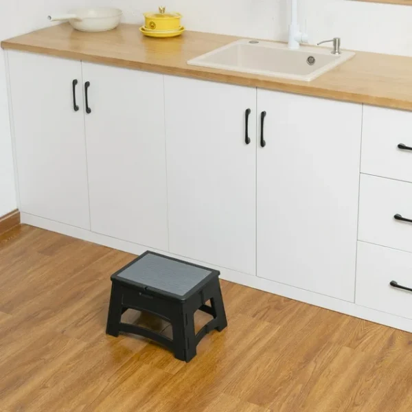 KitchenAxis Foldable 1-Step Plastic Step Stool – Heavy-Duty, Non-Slip Stool with 300 lbs Weight Capacity - Image 2