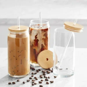 KitchenAxis Briar Can-Shaped Glasses – Set of 4 Clear 16 oz Tumblers – Modern Beverage Glassware for Everyday Use
