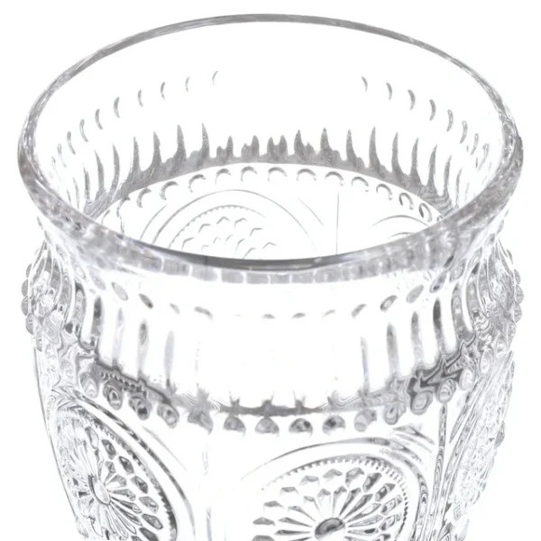 KitchenAxis 12-Ounce Vintage Footed Glass Goblets – Set of 4 Clear Embossed Drinkware - Image 4