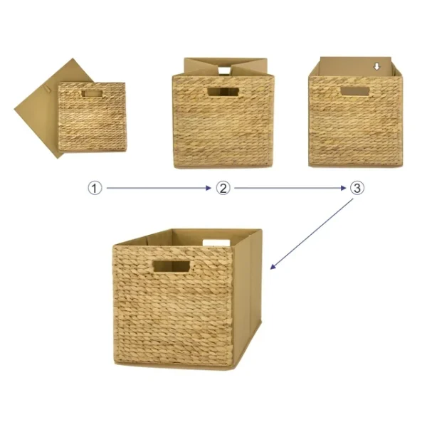 KitchenAxis 2-Pack Handwoven Water Hyacinth Cube Storage Bins - Image 3