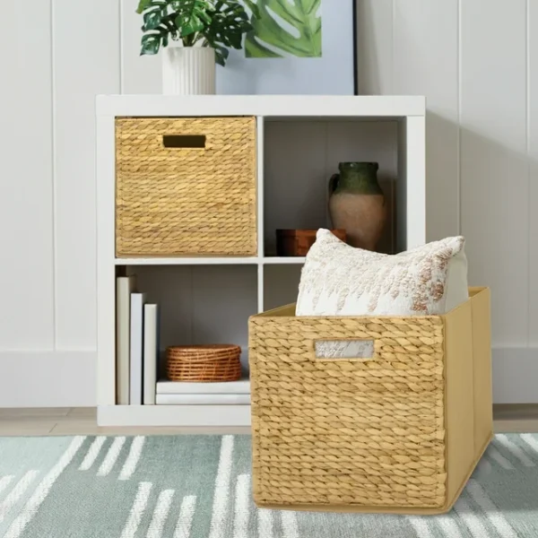 KitchenAxis 2-Pack Handwoven Water Hyacinth Cube Storage Bins - Image 4