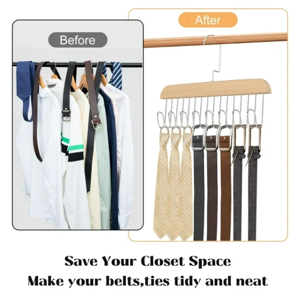KitchenAxis Wooden Multi-Hook Rotating Hangers – 40-Hook Space-Saving Closet Organizer for Belts - Image 5