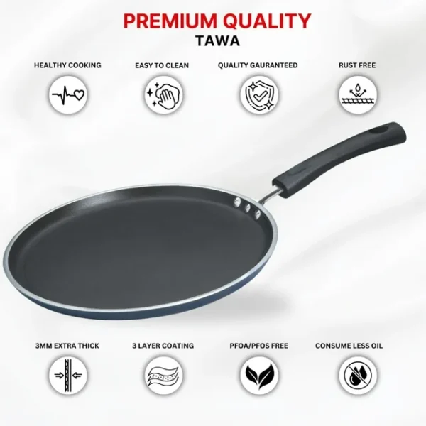 KitchenAxis 12" Non-Stick Flat Tawa – 30 cm Griddle Pan for Roti, Dosa & Pancakes - Image 4