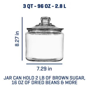 KitchenAxis Heritage Glass Storage Jar with Lid – 3 Quart Clear Canister for Pantry, Countertop, or Décor Use