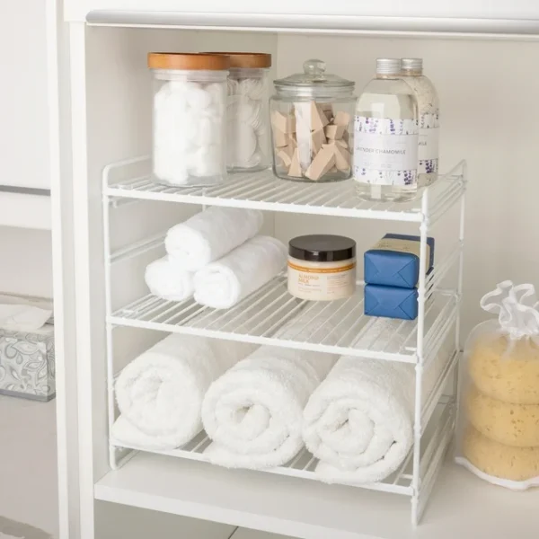 KitchenAxis 3-Tier Adjustable Storage Shelf – Freestanding Multi-Purpose Organizer Rack – White Finish - Image 4