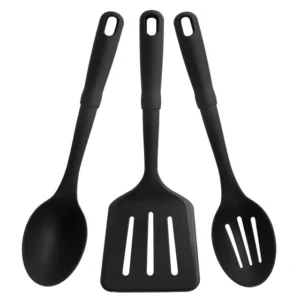 KitchenAxis 3-Piece Nylon Cooking Utensil Set – Slotted Spatula, Slotted Spoon & Solid Spoon