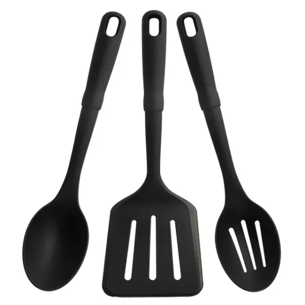 KitchenAxis 3-Piece Nylon Cooking Utensil Set – Slotted Spatula, Slotted Spoon & Solid Spoon