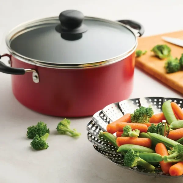 KitchenAxis 18-Piece Non-Stick Cookware Set – Premium Aluminum Cooking Set with Lids, Utensils & Red Finish - Image 2