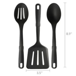 KitchenAxis 3-Piece Nylon Cooking Utensil Set – Slotted Spatula, Slotted Spoon & Solid Spoon