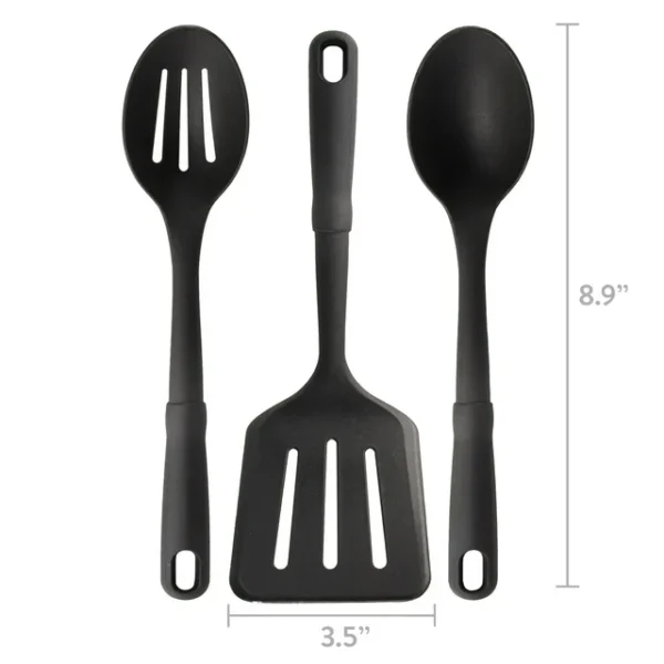 KitchenAxis 3-Piece Nylon Cooking Utensil Set – Slotted Spatula, Slotted Spoon & Solid Spoon - Image 2