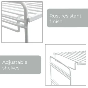 KitchenAxis 3-Tier Adjustable Storage Shelf – Freestanding Multi-Purpose Organizer Rack – White Finish